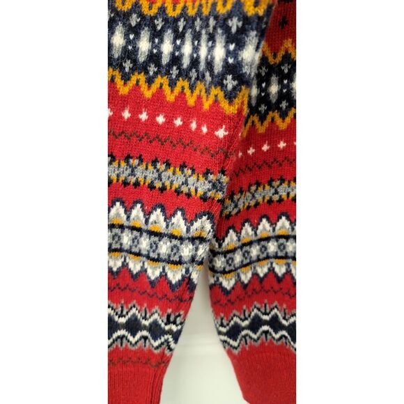 Barbour 100% Wool Sz. L Grandpa Pattern Holiday Sweater Jumper Red and Stripe - Picture 6 of 7